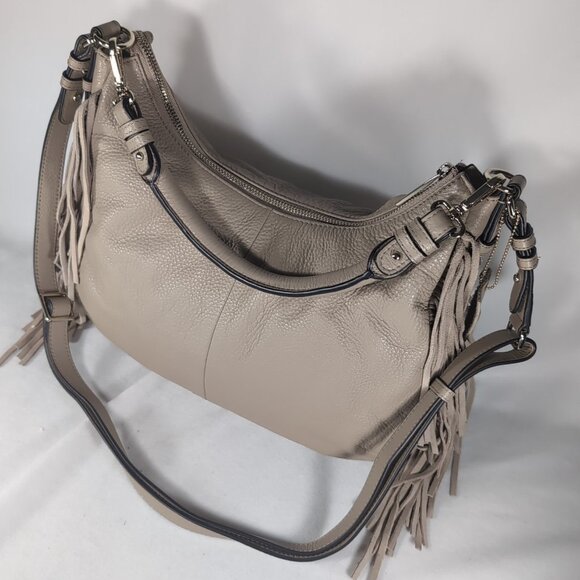 Danier Leather Fringe Purse Shoulder Bag Tan Beige Crossbody Handbag Boho Y2K - Picture 12 of 16